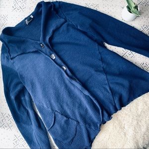 Fenini Cornmeal Blue Ruffled Cardigan Sweater